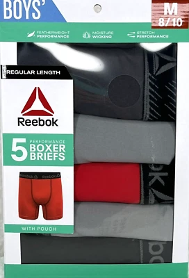Calzoncillos boxer Reebok Performance para niños talla mediana 8/10 paquete de 5 grises rojos negros Foto 1 de 4