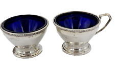 Vintage Solid Silver Open Salt and Mustard with Blue Glass Liners (1263/LNP)