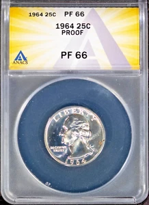 1964 Silver 25c Washington Head Quarter PF 66 ANACS # 7696052 + Bonus - Picture 1 of 2