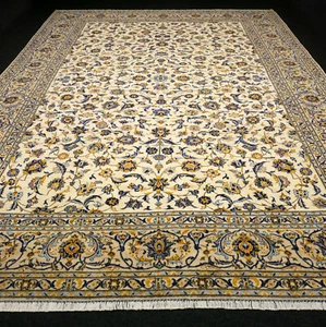 Orient Teppich Keschan 407 x 301 cm Keshan Beige Gold Blau Kaschan Perserteppich - Bild 1 von 12