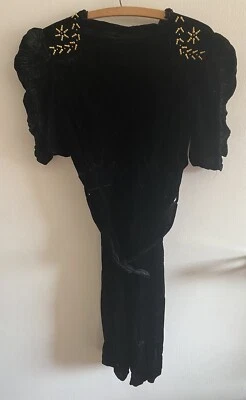 Vintage Helena Modes Black Velvet Dress Gold Shoulder Detail Size XS Chest 30” - Image 1 of 4