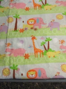 Happy Zoo Animals Multi Colors Striped Flannel Fabric 1 yard + 30" x 44" - Picture 1 of 4
