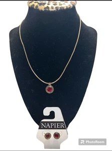 Napier Gold Tone And Red Crystal Necklace And Earrings Set - Picture 1 of 4
