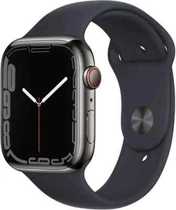 APPLE Watch 7 GPS + Cell 45 mm Edelstahl Sportband Midnight MNAX3FD/A - Afbeelding 1 van 6
