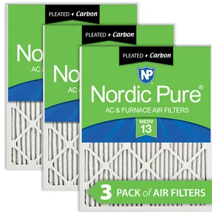 16x24x1 (15_1/2x23_1/2) Pleated Air Filters MERV 13 Plus Carbon 3 Pack - Picture 1 of 7