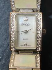 Vintage Park Lane Quartz Watch With Rhinestone Studded Band And Mother Of Pearl