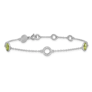 925 Sterling Silver Diamond Peridot Tennis Bracelet - Picture 1 of 12