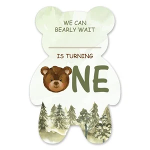 Bear Boy 1st Birthday Party Invitations Forest Bear First Birthday Party Bear... - Picture 1 of 4