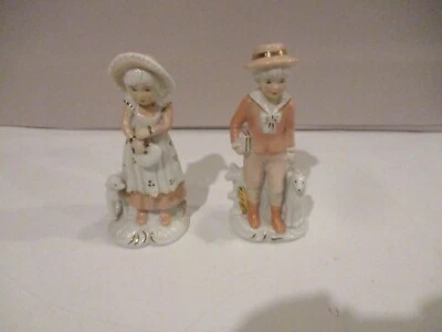 Винтажный персик элегантность Giftcraft фарфора девочки и мальчика фигурки золотой отделки акцент - Изображение 1 из 4