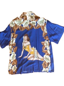Vintage Campia hawaiian shirt pin up girl bathing beauty Flowers Size M Rayon - Picture 1 of 6