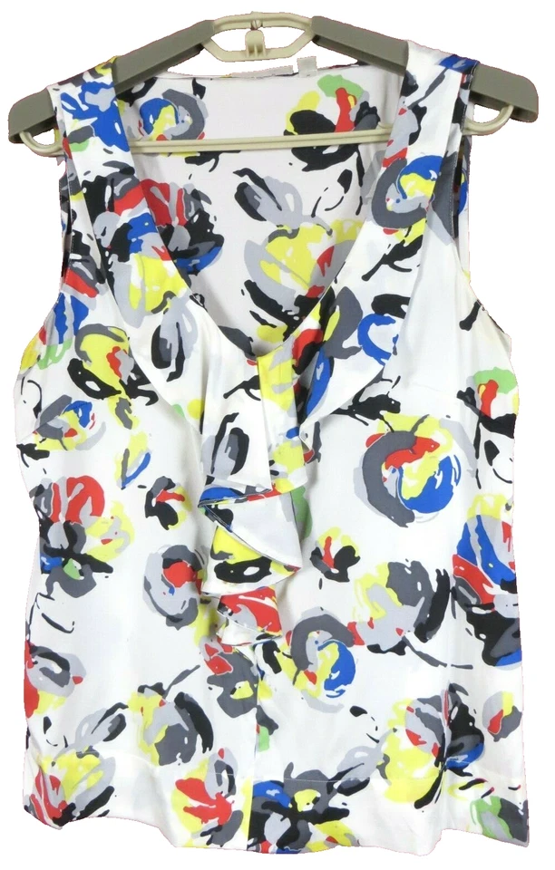 TB09460- Top HALOGEN Para Mujer Seda Sin Mangas Volantes Floral Talla SP Foto 1 de 4