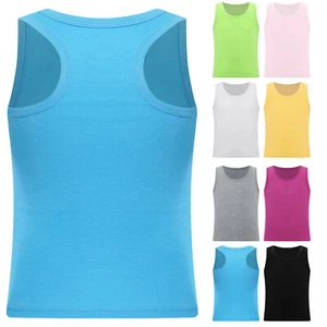 Kids Girls Top Breathable Tank Fitness Vest Solid Color Sports Gymnastic Shirt - Picture 1 of 57