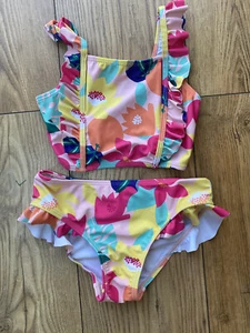 YELLOW BLUE PINK RUFFLE TANKINI FLORAL 7-8 YRS GIRLS HOLIDAY SUMMER SWIM POOL - Picture 1 of 7