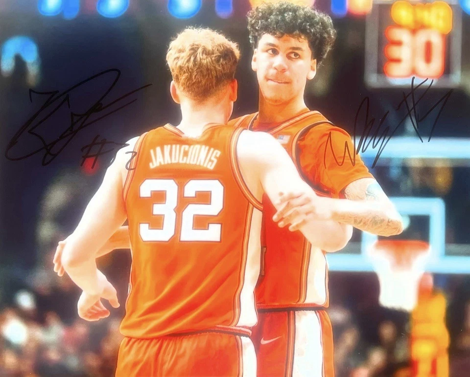 WILL RILEY/KASPARAS JAKUCIONIS DUAL AUTOGRAPH SIGNED 8X10 PHOTO ILLINOIS COA - Image 1 of 1