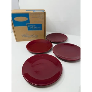 NEW Pampered Chef Round Appetizer Plates Cranberry Set of 4 retired - Picture 1 of 5