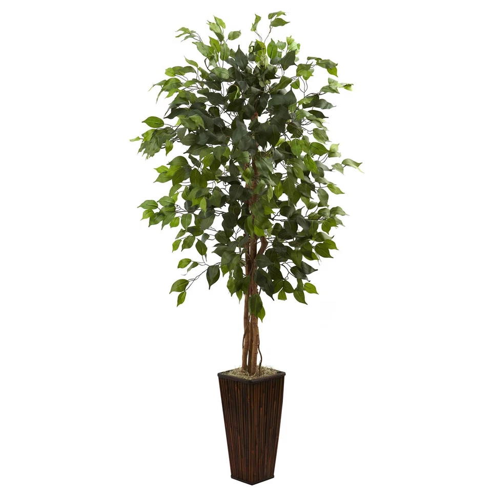 Árbol de ficus de seda artificial falso interior de 5,5' con maceta de bambú Foto 1 de 1