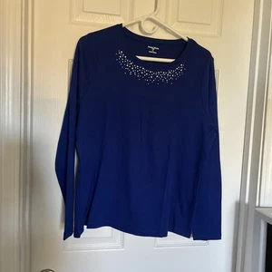 STUDIO WORKS WOMENS BLUE EMBELLISHED TOP Long Sleeves Size PL - Picture 1 of 3