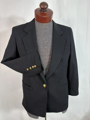 Austin Reed Women's Blazer Vintage Sz 12P Black Gold Buttons 100% Worsted Wool - Image 1 of 4