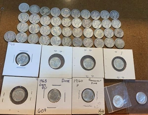50 dimes 1914-1964 with 2 Barber, 39 Mercury, 9 Roosevelt, some UNC and 1 proof! - Picture 1 of 21