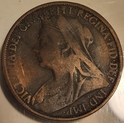 ¡Moneda de bronce de un centavo de la reina Victoria de Gran Bretaña de 1899! ¡Moneda grande vintage! Foto 1 de 2