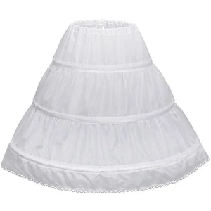 Girls' 3 Hoops Petticoat Full Slip Flower Girl Crinoline Skirt(8-9 yrs,White) - Picture 1 of 7