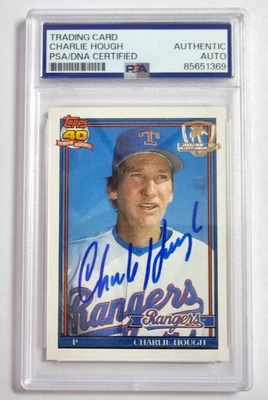 Tarjeta de Charlie Hough 1991 Topps Desert Shield #496 firmada tarjeta automática PSA/DNA Foto 1 de 2