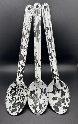 Black and White Enamelware Cooking/Serving Spoons and Slotted Spoon 13.5” - Image 1 of 4