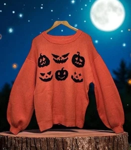 Women’s Jack O’ Lantern Graphic Knit Spooky Pumpkin Sweater Sz X Large Cozy Goth - Picture 1 of 9