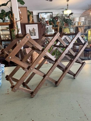 Vintage Wooden Accordion Wine Rack Expandable Mid Century 1970s Design Foldable - Image 1 of 4