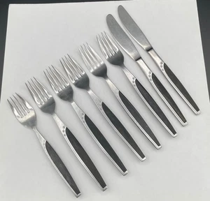 Mar-Crest EBONY ELEGANCE Atomic Black Handle Forks Knives 8 pc Stainless Japan - Picture 1 of 10