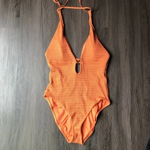 Trina Turk Tiki Plunge One Piece Swimsuit Women’s 14 Orange Resort Wear Vacation - Picture 1 of 9