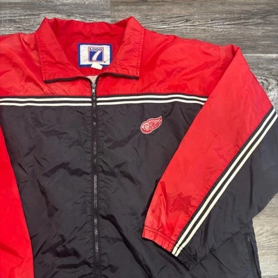 Vintage Detroit Red Wings NHL Logo 7 Black Red Mens XL Windbreaker Hockey Jacket - Image 1 of 4