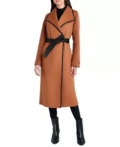 NUOVO! Cappotto avvolgente da donna Tahari taglia XL finta pelle marrone caramello nuovo con etichette - Foto 1 di 24