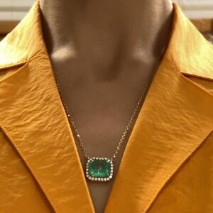 14k Yellow Gold 5.50Ctw Emerald & Diamond Pendant Necklace $6500 Retail