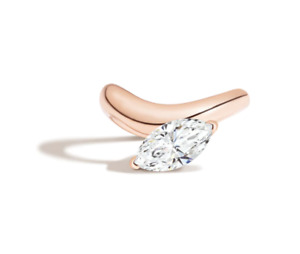 Solid 18k Rose Gold Wedding Ring 1 Ct IGI GIA Lab Created Marquise Cut Diamond
