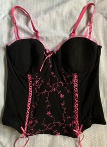 native intimates rare y2k pink flower embroidery corset 36C - Picture 1 of 3