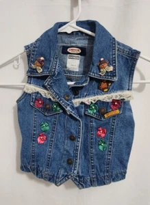 Vintage Jordache Girl's Denim Jean Vest with Teddy Bears And Patches Size 4 - Picture 1 of 3