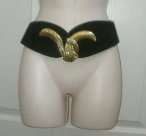 Cinturón Cintura Egipcio Gamuza Cuero Negro Dorado Hebilla Grande 30" a 34" Nuevo - Imagen 1 de 12