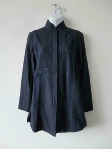 NWT AKRIS Cotton Lace Embroidery Stand Collar Tunic Blouse Top 4 Blue Denim - Picture 1 of 10