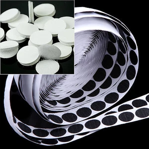 20mm Black/ White Sticky Self Adhesive Hook Loop Round Dots Pads Tape - Picture 1 of 1