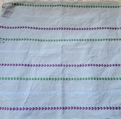 VINTAGE 1950s-1960'S  Gray FABRIC  embroidered purple green craft  ~100% Cotton - Image 1 of 4