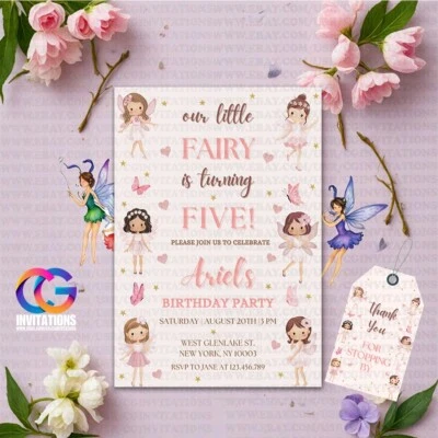 EDITABLE Fairy Birthday Invitation, Magical birthday Party, Thank you Card Evite - Image 1 of 4