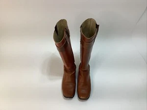 John Fluevog Brown Leather Tall Riding Biker Boots Women's Size 8.5 Preowned - Picture 1 of 10