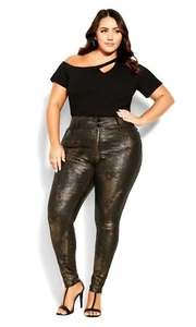 NEW $120 CITY CHIC PYTHON COATED SKYLAR STRETCH JEANS PANTS BRONZE 20 - Picture 1 of 7