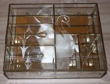 MidCentury Divided Brass Mirror Glass Curio Display Cabinet Trinket Box Swan 10"