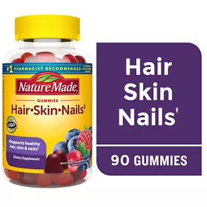 Nature Made Hair Skin and Nails with Biotin 2500 mcg Gummies, 90 Count - Picture 1 of 11