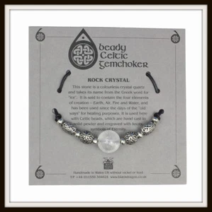 ROCKKRISTALL & KELTISCHE PERLEN PERLENCHOKER ~ AUS SCHWARZEM DRACHEN ~ HERGESTELLT IN GROSSBRITANNIEN - Bild 1 von 1
