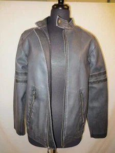 BC Ethic Gray Distressed PVC Jacket - Motorcycle - Biker - Cafe Racer Unisex Sm - Picture 1 of 5