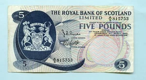 ROYAL BANK OF SCOTLAND SCOTTISH £5 BANKNOTE DATED 19TH MARCH 1969 - Picture 1 of 2