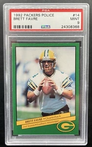 Brett Favre PSA 9 1992 Police RARE 1st Green Bay Packers Card XRC Rookie MINT - Foto 1 di 5